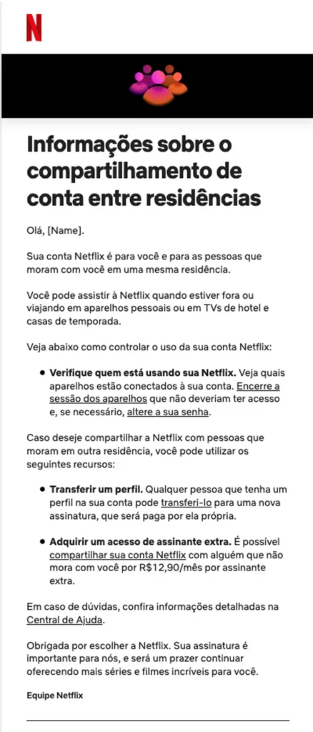 Cobrança em compartilhamento de Senha na Netflix