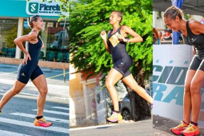 Atleta Maria Carla após concluir corrida em Aracaju mesmo com dores após queda na largada.