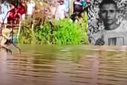 Montagem de foto de arquivo pessoal do jovem de 18 anos sobre a imagem do tanque onde ocorreu o afogamento em Pinhão, Sergipe.