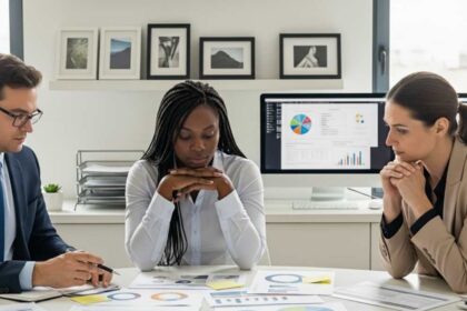 Profissional de RH e técnico de segurança do trabalho discutindo novos protocolos da NR-1.