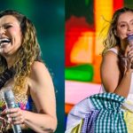 Cantora Solange Almeida se apresentando no palco principal do Arraiá do Povo na Orla da Atalaia, em Aracaju.