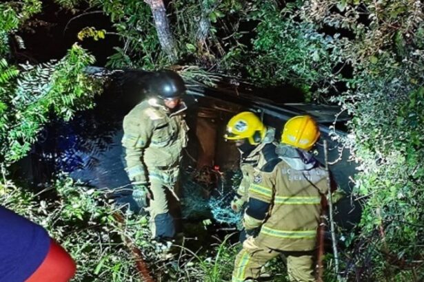 Veículo acidentado na rodovia SE-065 após capotamento em São Cristóvão.