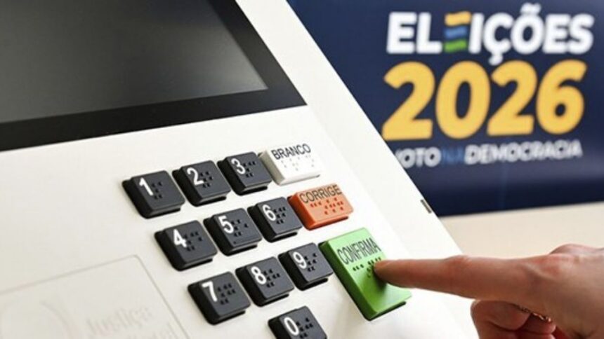 Urna eletrônica da Justiça Eleitoral pronta para votação.