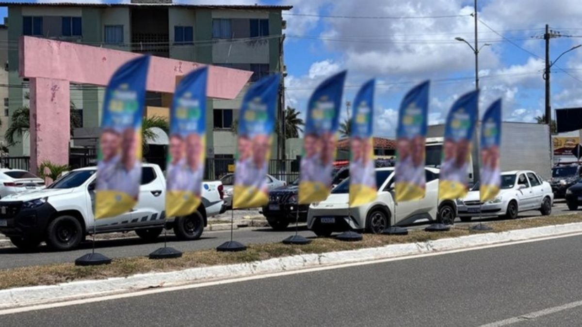 Equipes de fiscalização do TRE-SE recolhendo propaganda eleitoral em via pública.