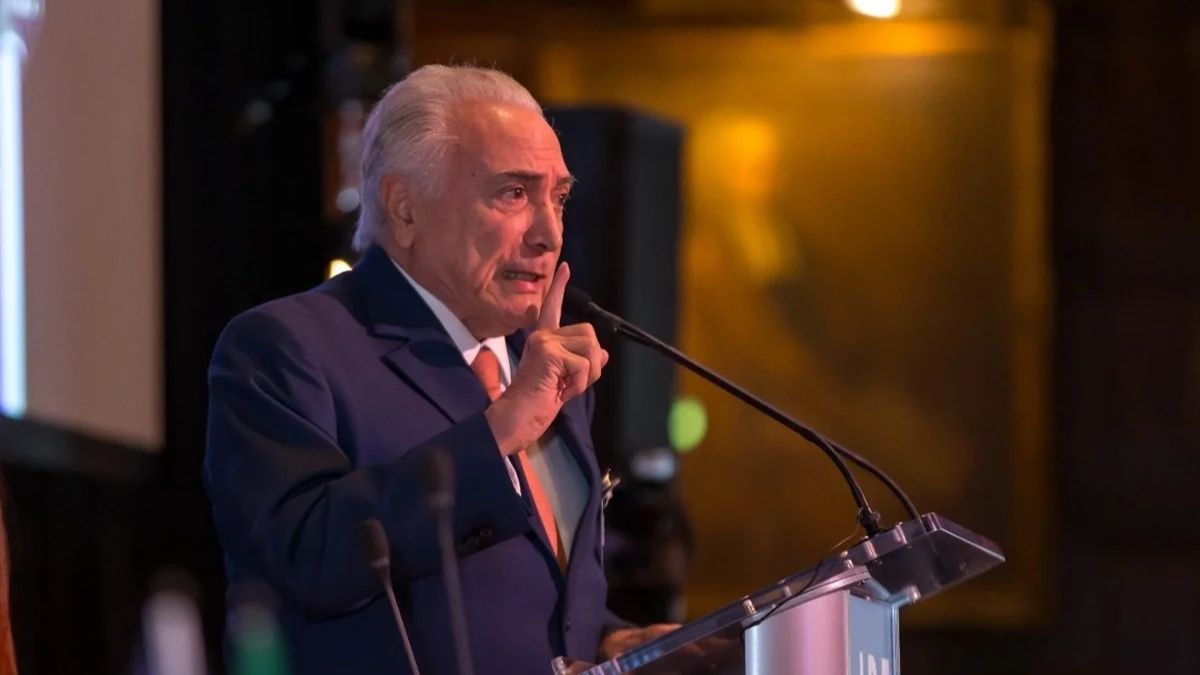 Foto do ex-presidente Michel Temer durante pronunciamento político.