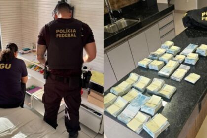Agentes da Polícia Federal cumprindo mandados de busca e apreensão.