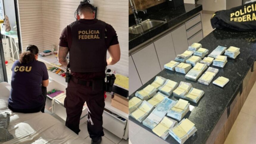 Agentes da Polícia Federal cumprindo mandados de busca e apreensão.